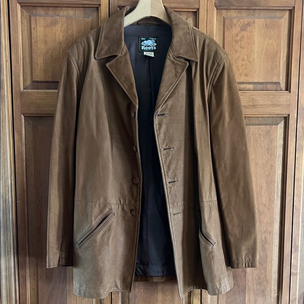 Roots Men's 100% Leather Trench Coat